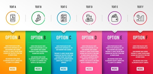 Businessman case, Debit card and 3d chart icons simple set. Mobile finance, Report document and Graph chart signs. Human resources, Wallet with credit card. Finance set. Infographic template. Vector