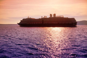 cruise ship in the sunlight in open sea