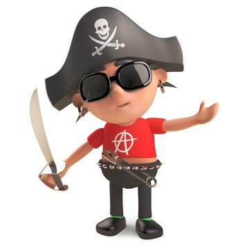 Nautical punk rocker dressed as a pirate with cutlass, 3d illustration