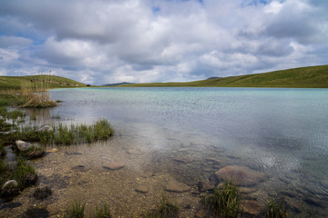 Montenegro, Beautiful untouched glacial lake called vrazje jezero, devils lake or lake durmitor in green nature landscape of grassland and meadows in national park near zabljak
