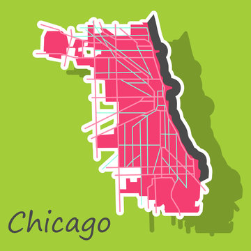 Sticker Map Chicago City. Illinois Roads