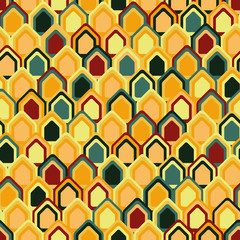 A colorful seamless vector pattern with house like shapes. Surface print design.