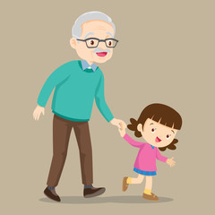 Fototapeta na wymiar granddaughter walking with her grandfather