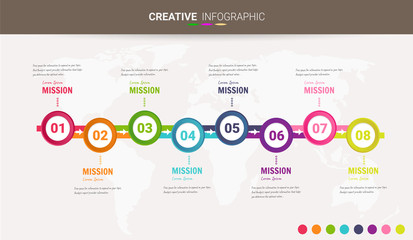 Infographic design template with numbers 8 option for Presentation infographic, Timeline infographics, steps or processes. Vector illustration.
