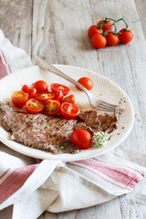 Thin slice of Grilled Machete Steak or Skirt Steak