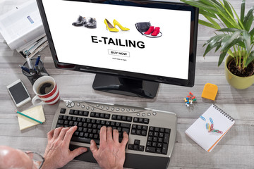 E-tailing concept on a computer