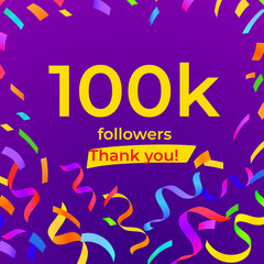 100k followers. social media achievement banner.