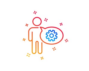 Cogwheel line icon. Engineering tool sign. Man talk symbol. Gradient design elements. Linear cogwheel icon. Random shapes. Vector