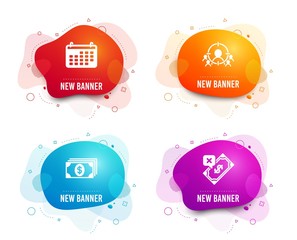 Liquid badges. Set of Business targeting, Banking and Calendar icons. Rejected payment sign. People and target aim, Money payment, Business audit. Bank transfer.  Gradient business targeting icon
