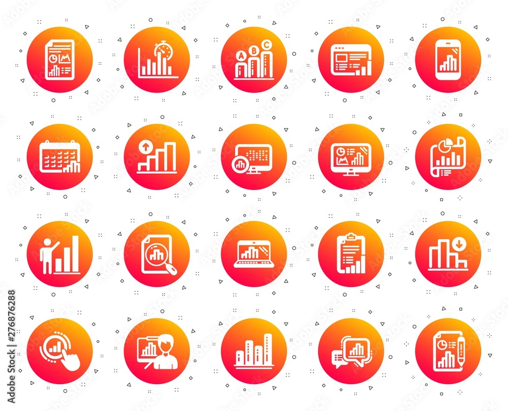 Aufkleber graph icons. set of chart presentation, report, increase growth graph icons. analytics testing, fall