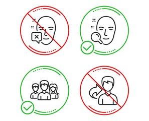 Fototapeta premium Do or Stop. Teamwork, Face search and Face declined icons simple set. Share sign. Group of users, Find user, Identification error. Male user. People set. Line teamwork do icon. Prohibited ban stop