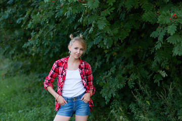 Young girl in a red shirt