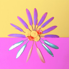 Feathers Flowers Minimal flat lay fashion art
