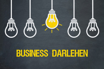 Business Darlehen / Tafel mit Glühbirnen