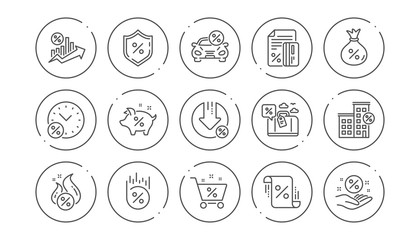 Fototapeta premium Loan line icons. Investment, Interest rate and Percentage diagram. Car leasing linear icon set. Line buttons with icon. Editable stroke. Vector