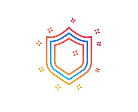 Shield line icon. Protection or Security sign. Defence or Guard symbol. Gradient design elements. Linear security icon. Random shapes. Vector