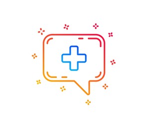 Obraz premium Medicine chat line icon. Medical help sign. Gradient design elements. Linear medical chat icon. Random shapes. Vector