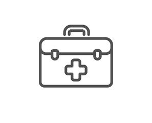 First aid line icon. Medicical kit sign. Pharmacy medication symbol. Quality design element. Linear style first aid icon. Editable stroke. Vector