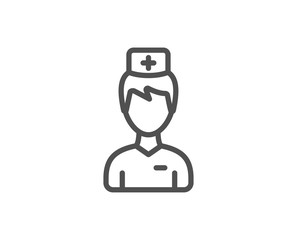 Doctor line icon. Medicine drugs sign. Pharmacy medication symbol. Quality design element. Linear style doctor icon. Editable stroke. Vector