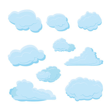 cloud set collection with various shape and blue color with modern flat style - vector