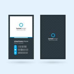 Vertical double-sided black and blue modern business card template. Vector illustration. Stationery design