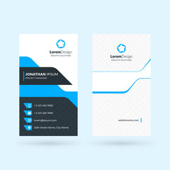 Vertical double-sided black and blue modern business card template. Vector illustration. Stationery design