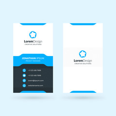 Vertical double-sided black and blue modern business card template. Vector illustration. Stationery design