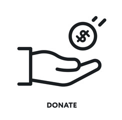 Donate Hand Holding Money Coin Dollar. Vector Flat Line Icon Illustration.