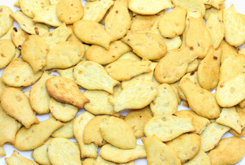 Tasty fish-shaped cookies, food background