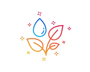 Plants watering line icon. Leaves dew sign. Environmental care symbol. Gradient design elements. Linear plants watering icon. Random shapes. Vector