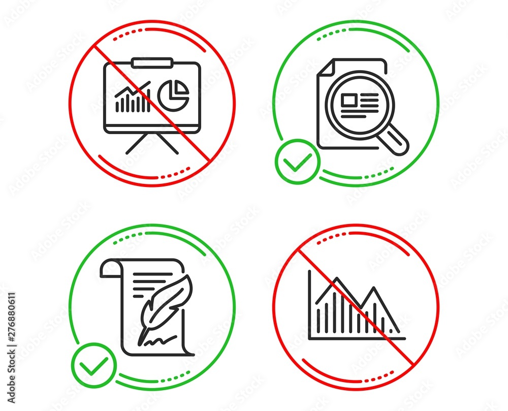 Poster do or stop. check article, feather and presentation icons simple set. investment graph sign. magnify