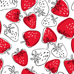 Seamless pattern of abstract  hand drawn strawberries on white background. Fruit illustration.