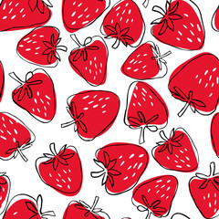 Naadloze patroon van abstracte hand getrokken aardbeien op witte achtergrond. Vruchtenillustratie.
