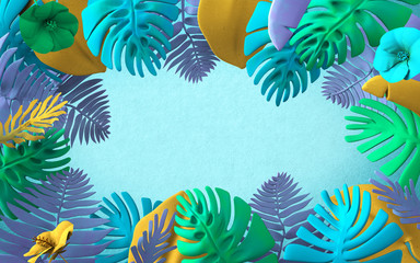 Fototapeta na wymiar Beautiful Jungle Themed Graphic Design With Plants And Leave