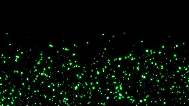 Abstract bokeh background. Motion round green glitter particles. Christmas  footage. 