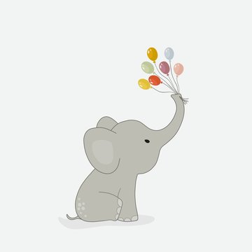 Cute elephant with colorful balloons