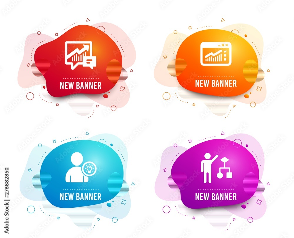 Poster liquid badges. set of web traffic, user idea and accounting icons. algorithm sign. website window, l