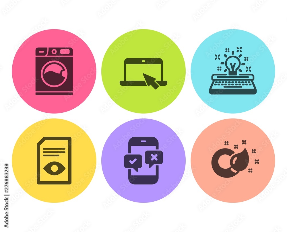 Poster portable computer, typewriter and phone survey icons simple set. washing machine, view document and 