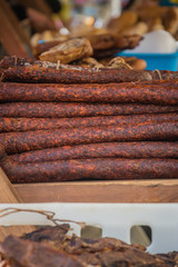 Meat products on the market, from small businesses and family businesses, domestic meat.