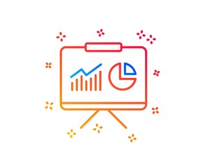 Presentation board line icon. Report chart or Sales growth sign. Analysis and Statistics data symbol. Gradient design elements. Linear presentation icon. Random shapes. Vector