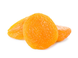 Tasty dried apricots on white background