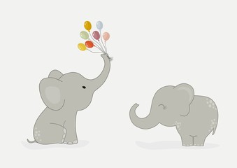 Obraz na płótnie Canvas Two cute elephants with colorful balloons