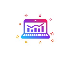 Marketing statistics icon. Web analytics symbol. Laptop or Notebook sign. Dynamic shapes. Gradient design web analytics icon. Classic style. Vector