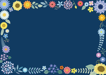 Fototapeta premium フラワーフレーム 紺色（横）