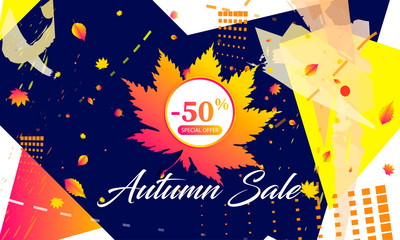 Autumn Background abstract color Orange Sale Final. Autumn leaves Vector