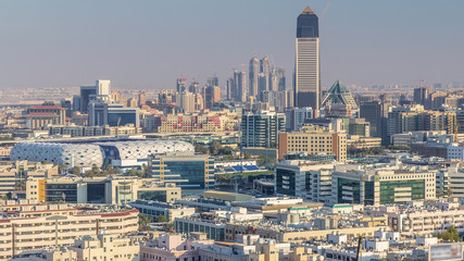 Aerial view of neighbourhood Deira with typical buildings timelapse, Dubai, United Arab Emirates