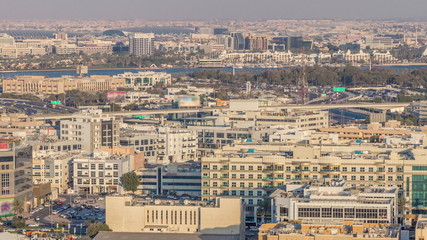 Aerial view of neighbourhood Deira with typical buildings timelapse, Dubai, United Arab Emirates