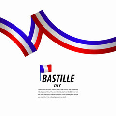 Happy Bastille Day Celebration, Poster, Ribbon banner vector template design illustration