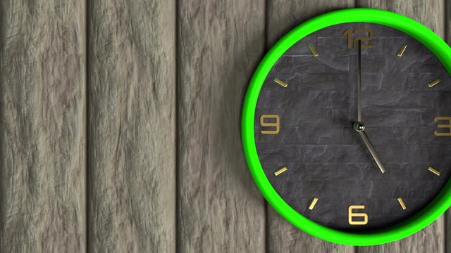 3d animation of round shape clock on the wall. Time moving concept. Day and  night changes.