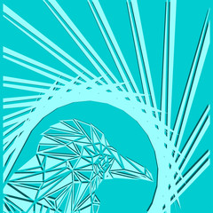 Bright abstract bright bird on a blue background in the nest.